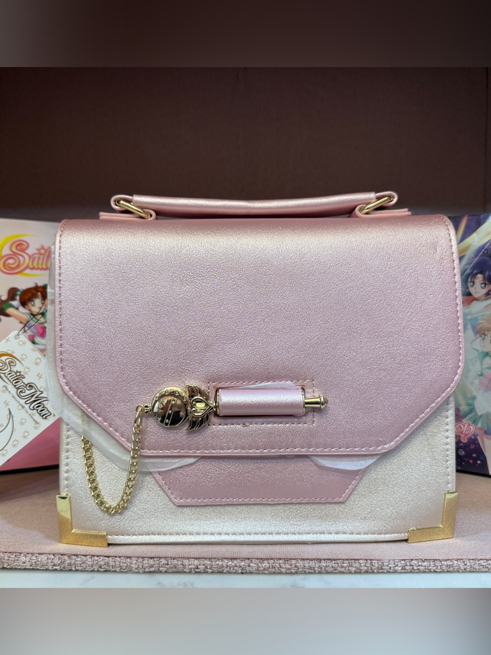 NWT Loungefly Pink and Cream Metallic Sailor Moon Crossbody Bag